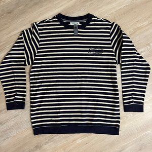 New Mens Navy Crocodile Striped Cotton Long Sleeve Sweater